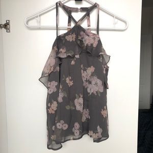 Hollister Gray Pink Floral Halter Top with Straps